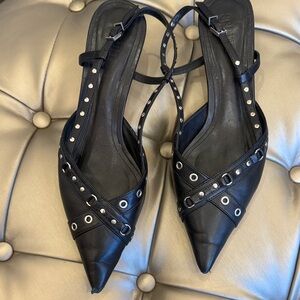SCHUTZ VENEZIA BLACK LEATHER KITTEN HEEL SLINGBACK ROCKER STUDDED SIZE 10 AS IS